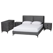 Baxton Studio Etienne Modern Slate Grey Velvet Queen 4-Piece Bedroom Set